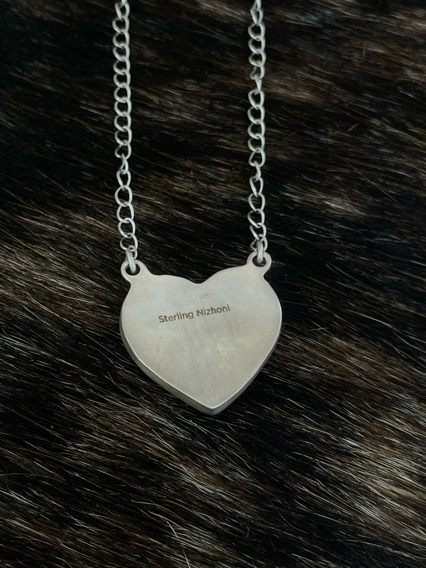 Handmade Sterling Silver Number 8 Turquoise Heart Necklace with Signed Nizhoni