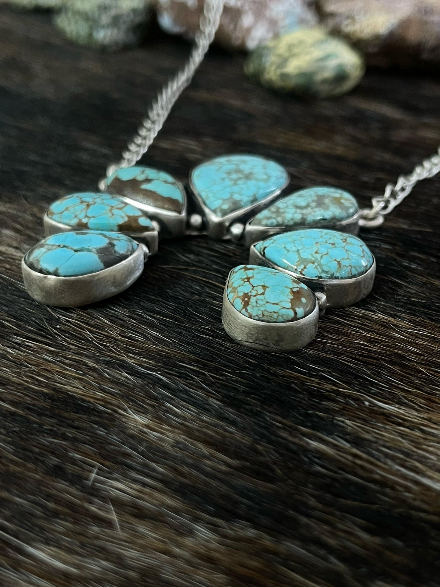Handmade Sterling Silver Number 8 Turquoise Naja Necklace with Signed Nizhoni