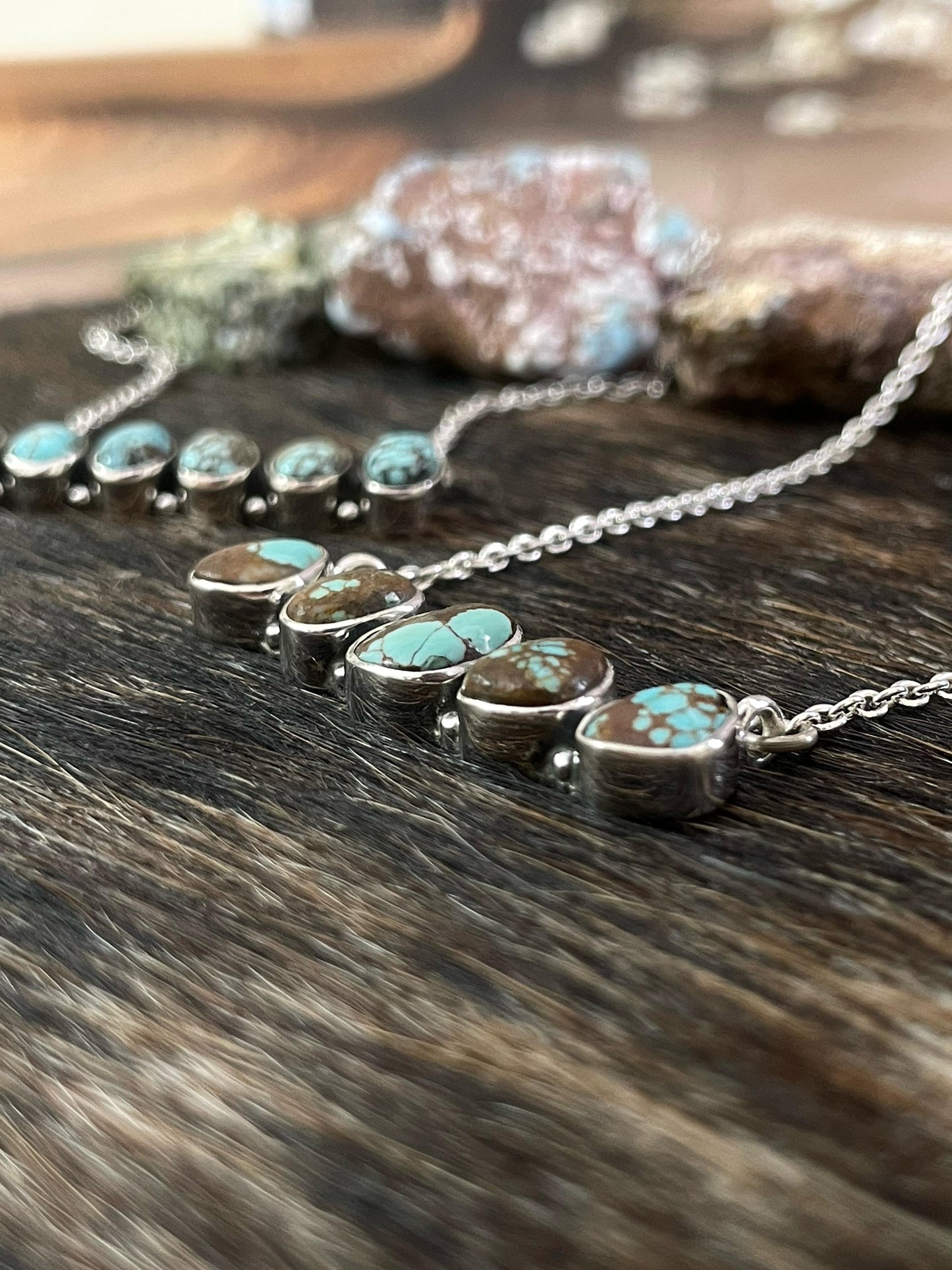 Handmade Sterling Silver Number 8 Turquoise Bar Necklace with Signed Nizhoni