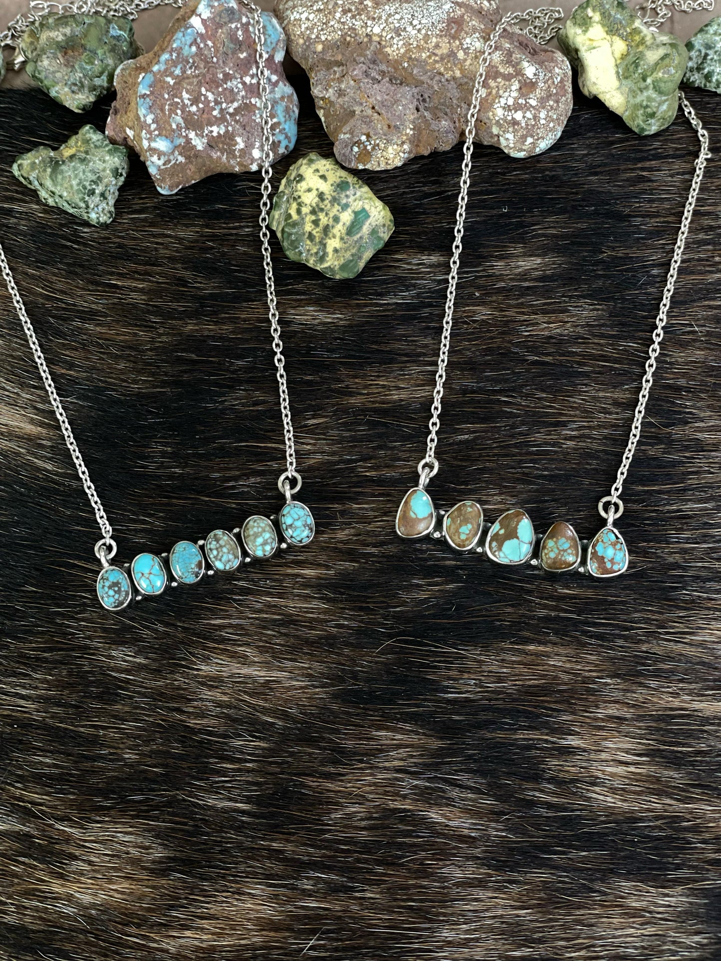 Handmade Sterling Silver Number 8 Turquoise Bar Necklace with Signed Nizhoni