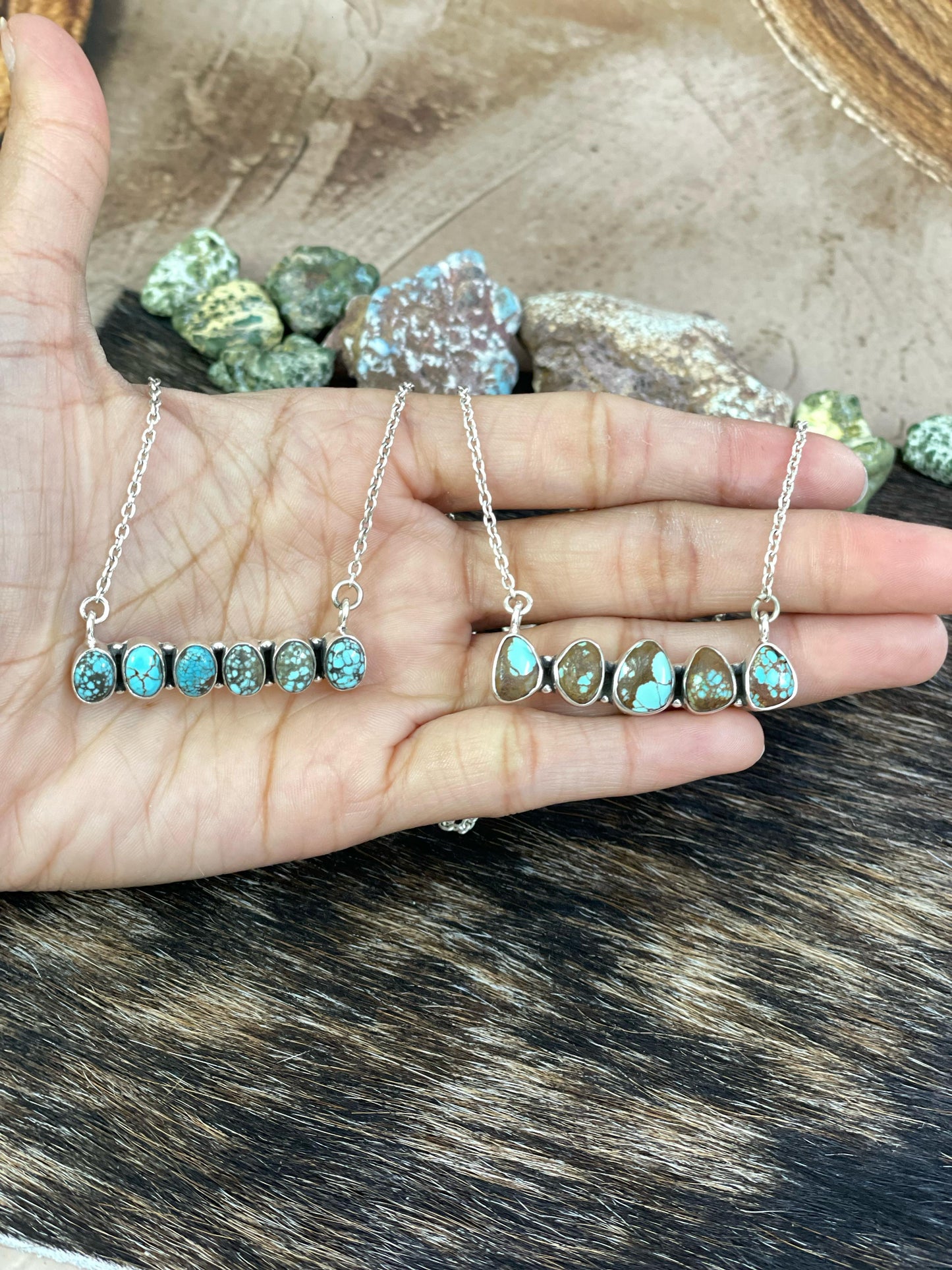 Handmade Sterling Silver Number 8 Turquoise Bar Necklace with Signed Nizhoni