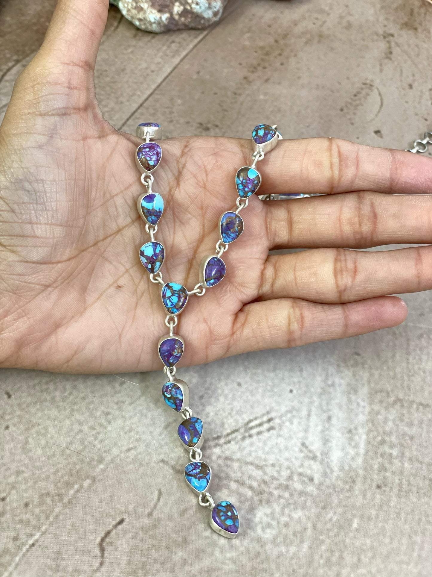 Handmade Sterling Silver Multi Gemstone Necklace with Signed Nizhoni