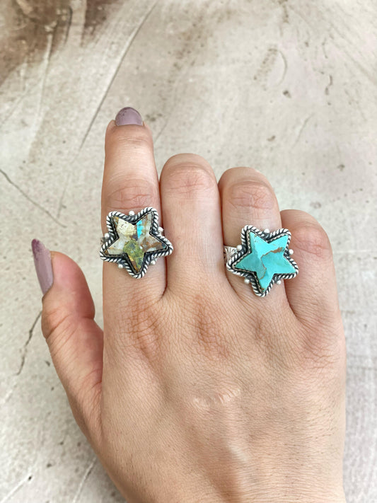 Handmade Sterling Silver Kingman Turquoise, Royston Adjustable Ring, Signed Nizhoni