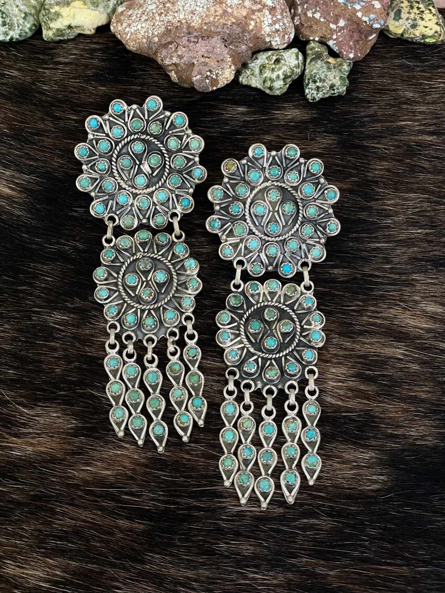Handmade Sterling Silver Kingman Turquoise Post Earrings with Signed Nizhoni