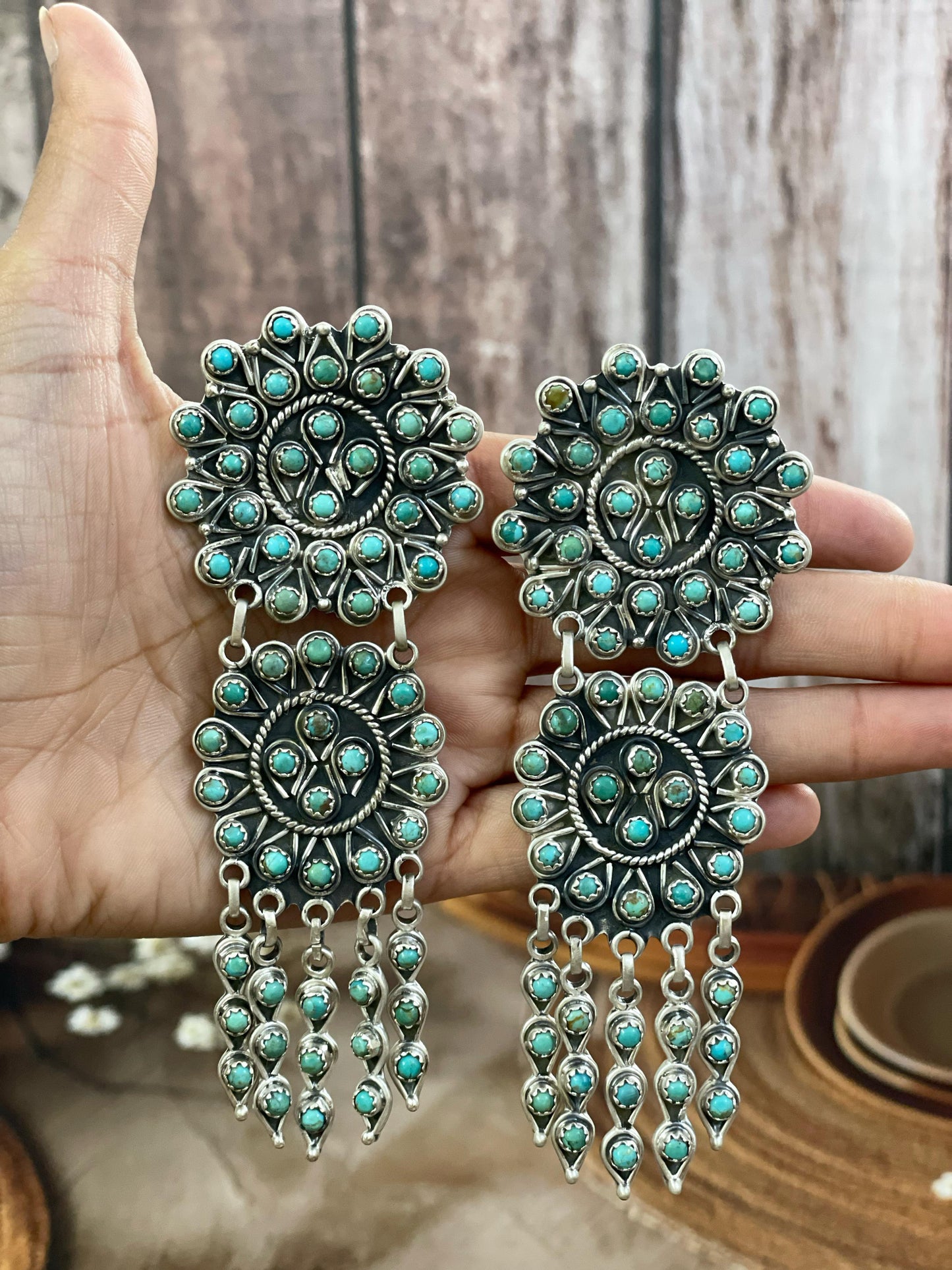 Handmade Sterling Silver Kingman Turquoise Post Earrings with Signed Nizhoni