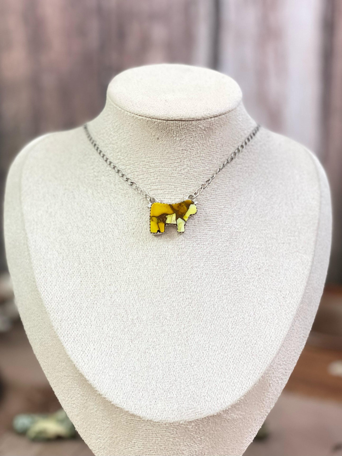 Handmade Sterling Silver Multi Gemstone Bull Necklace with Signed Nizhoni