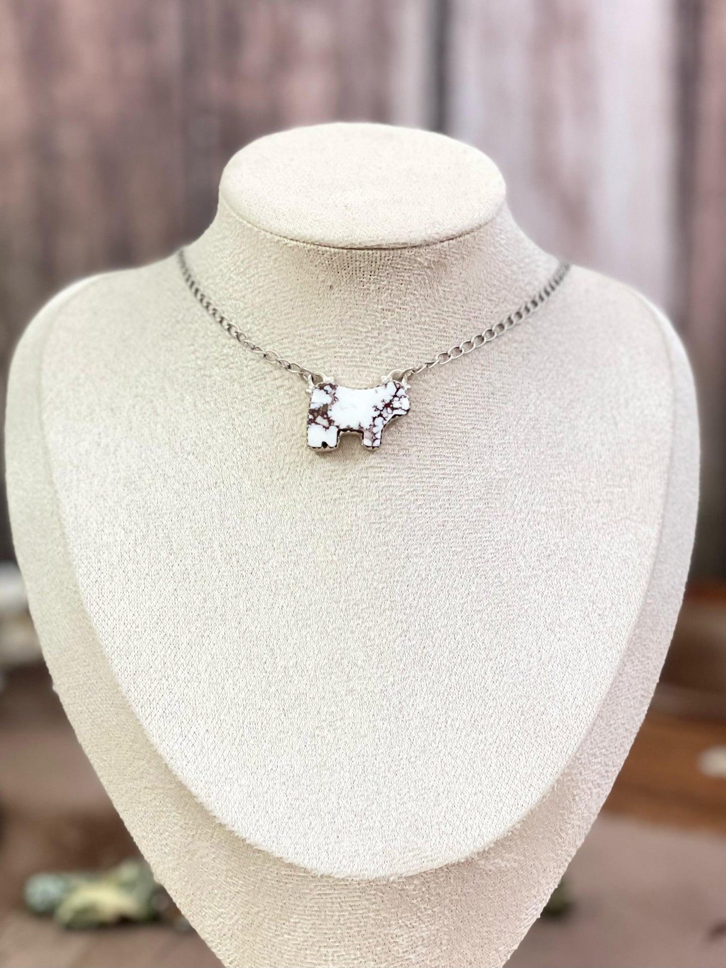Handmade Sterling Silver Multi Gemstone Bull Necklace with Signed Nizhoni