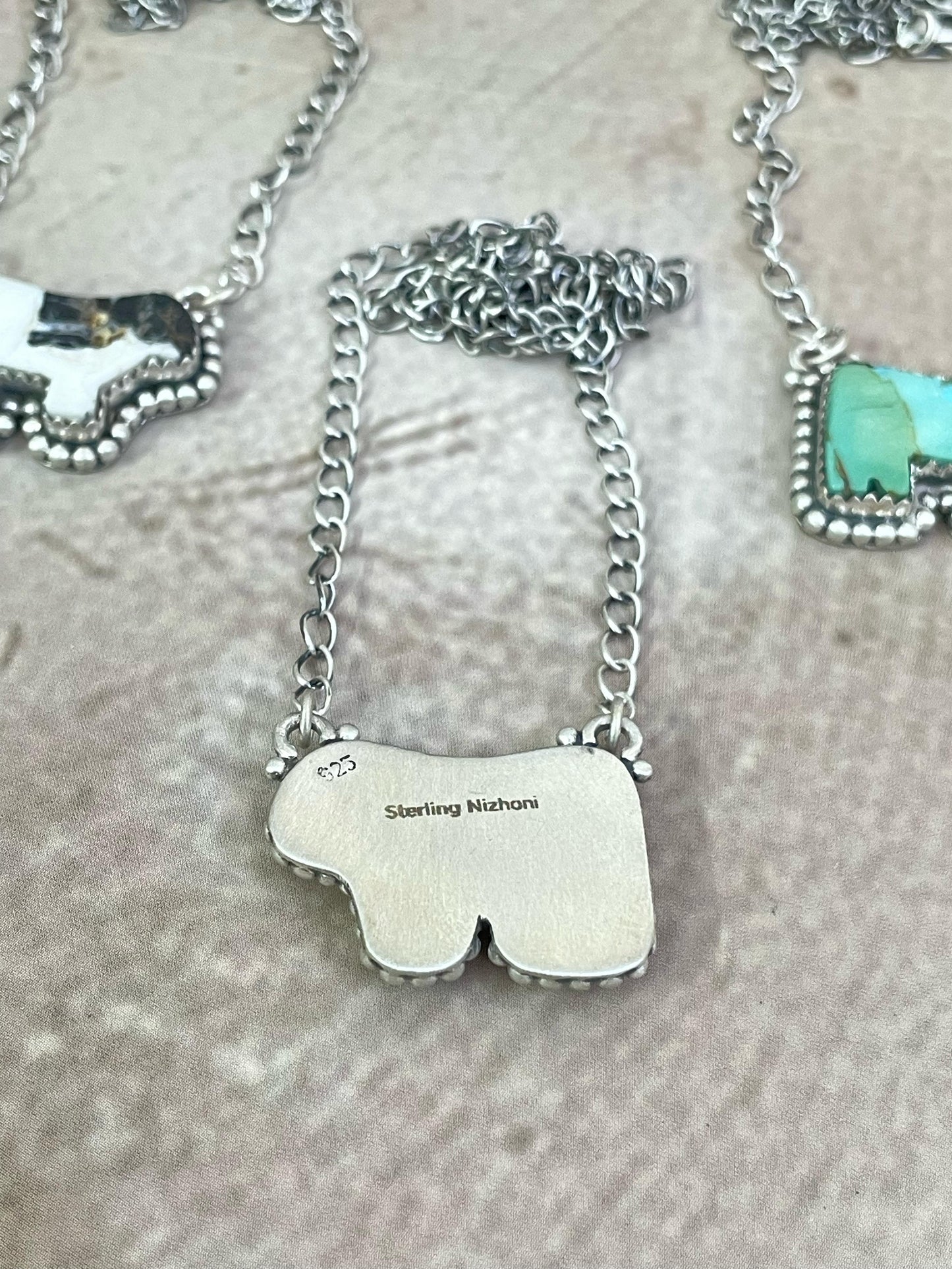 Handmade Sterling Silver Multi Gemstone Bull Necklace with Signed Nizhoni