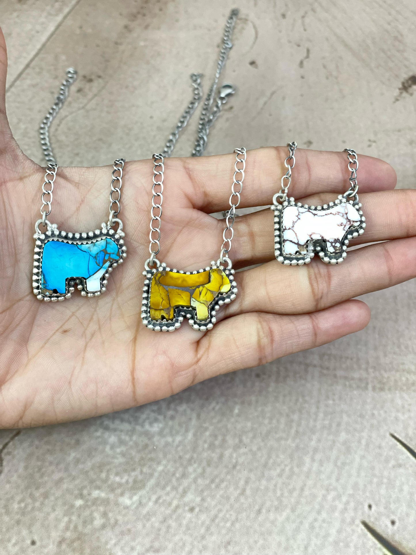 Handmade Sterling Silver Multi Gemstone Bull Necklace with Signed Nizhoni
