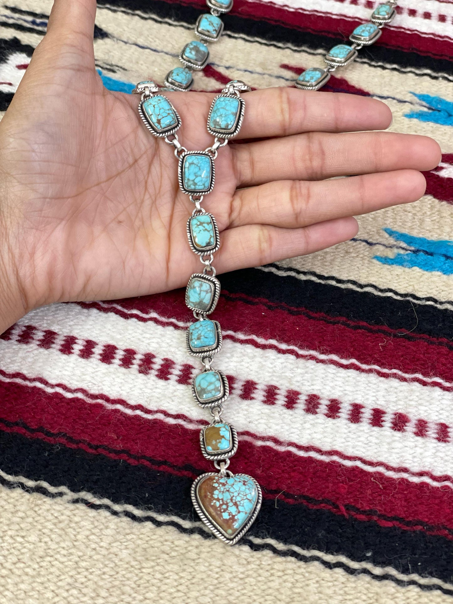 Handmade Sterling Silver Number 8 Turquoise Necklace with Signed Nizhoni