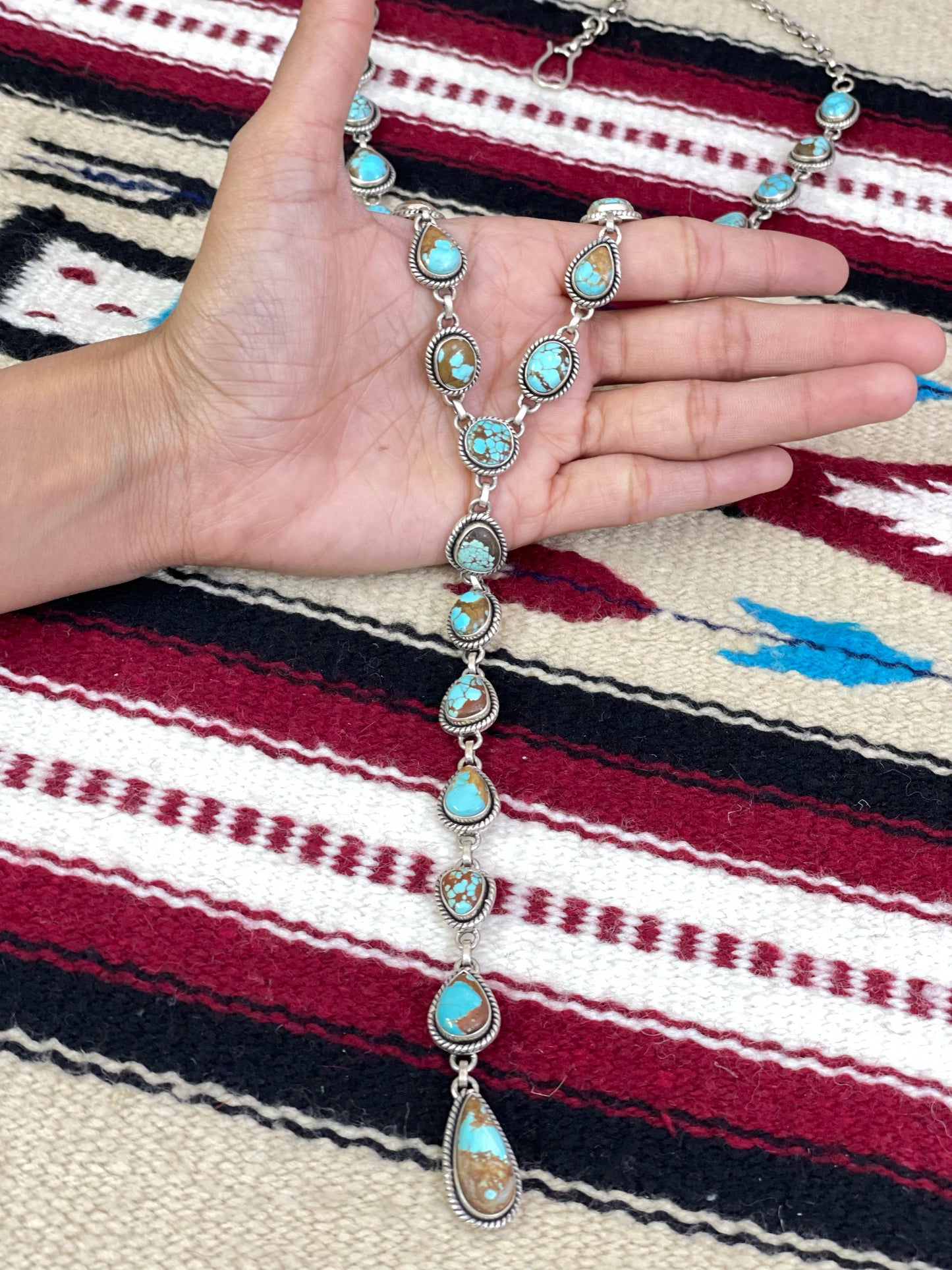 Handmade Sterling Silver Number 8 Turquoise Necklace with Signed Nizhoni