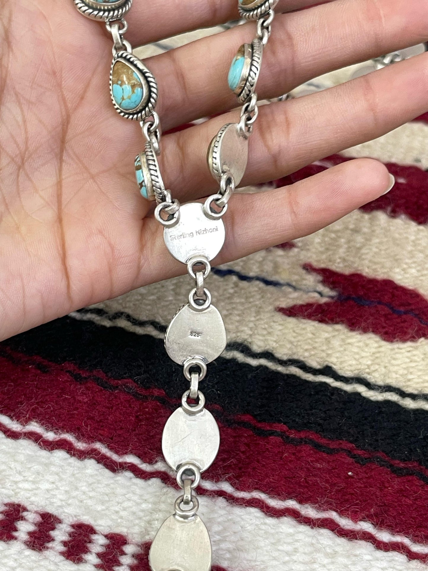 Handmade Sterling Silver Number 8 Turquoise Necklace with Signed Nizhoni