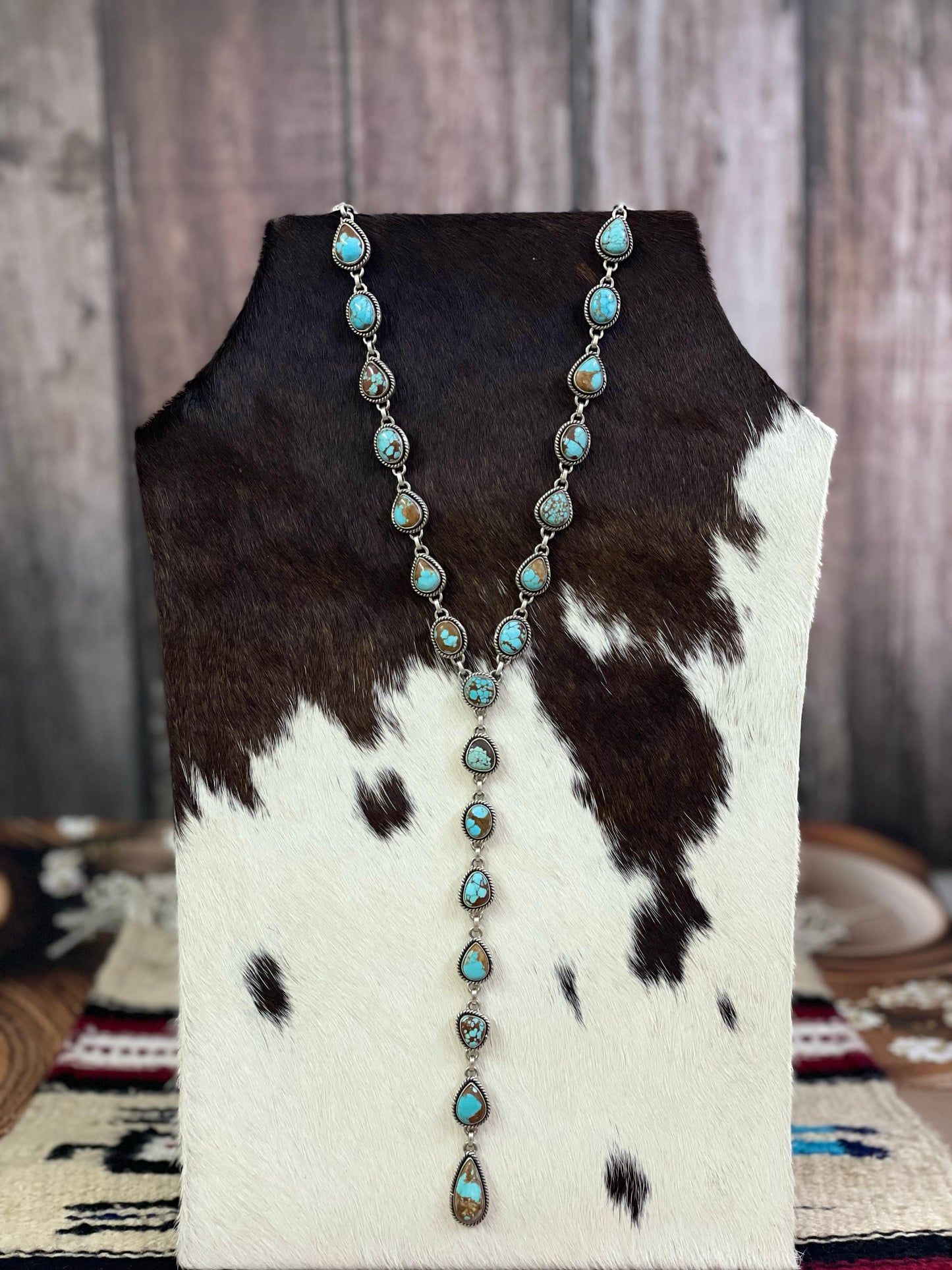 Handmade Sterling Silver Number 8 Turquoise Necklace with Signed Nizhoni