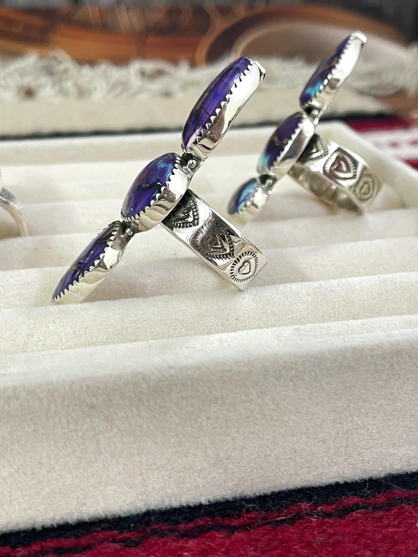 Handmade Sterling Silver Grape Dahlia Adjustable Ring with Signed Nizhoni