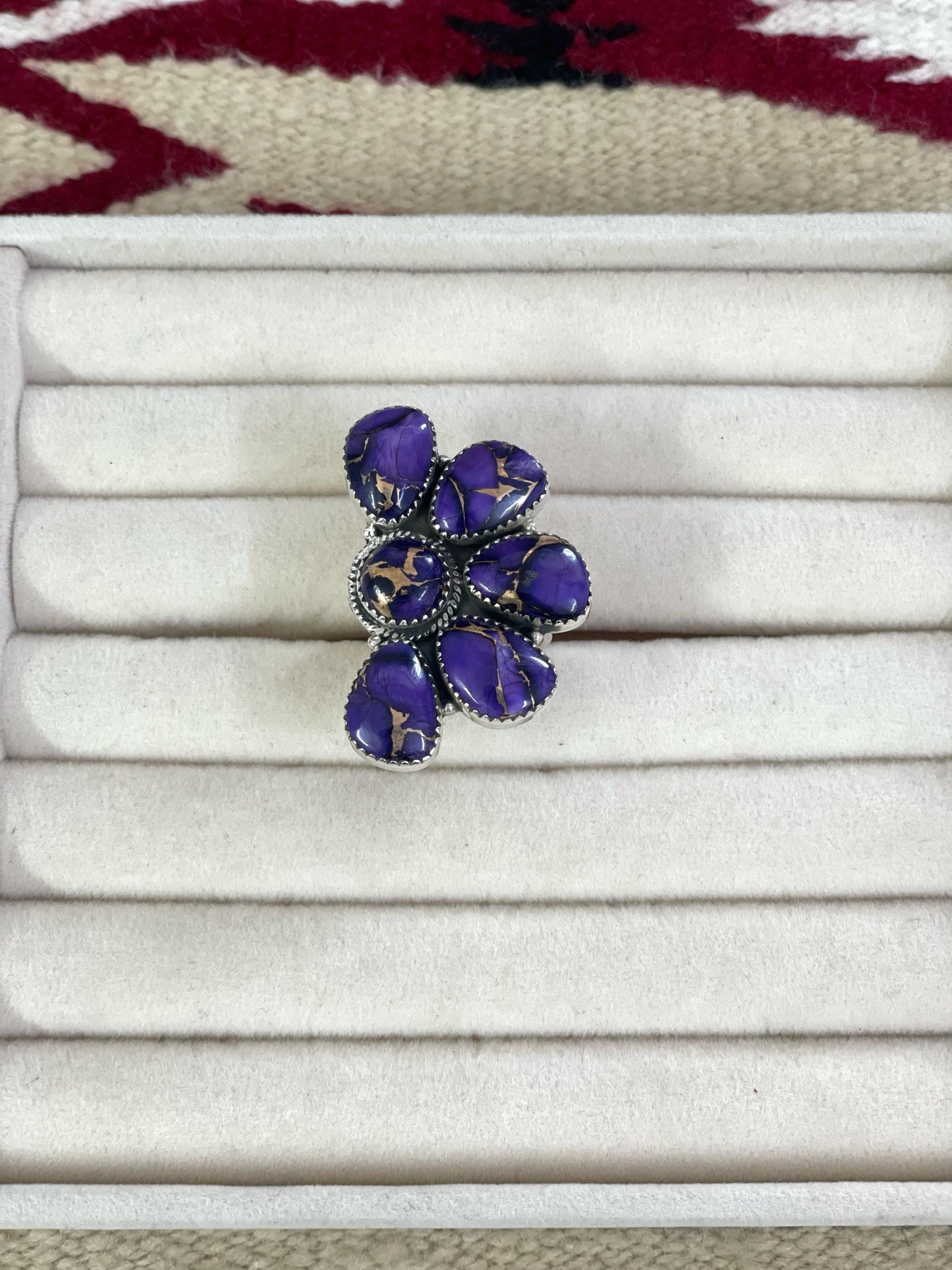 Handmade Sterling Silver Grape Dahlia Adjustable Crescent Ring with Signed Nizhoni
