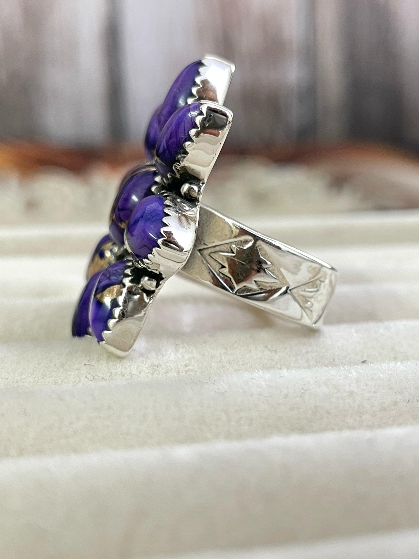 Handmade Sterling Silver Grape Dahlia Adjustable Ring with Signed Nizhoni