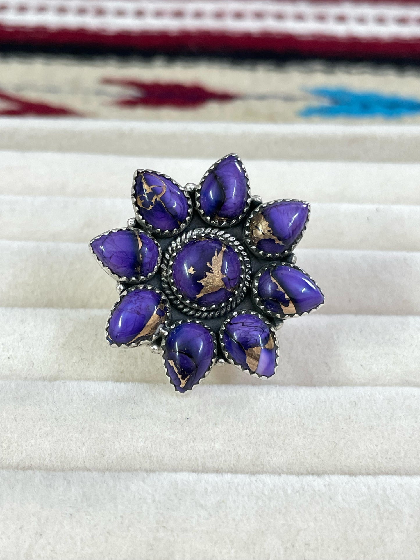 Handmade Sterling Silver Grape Dahlia Adjustable Ring with Signed Nizhoni