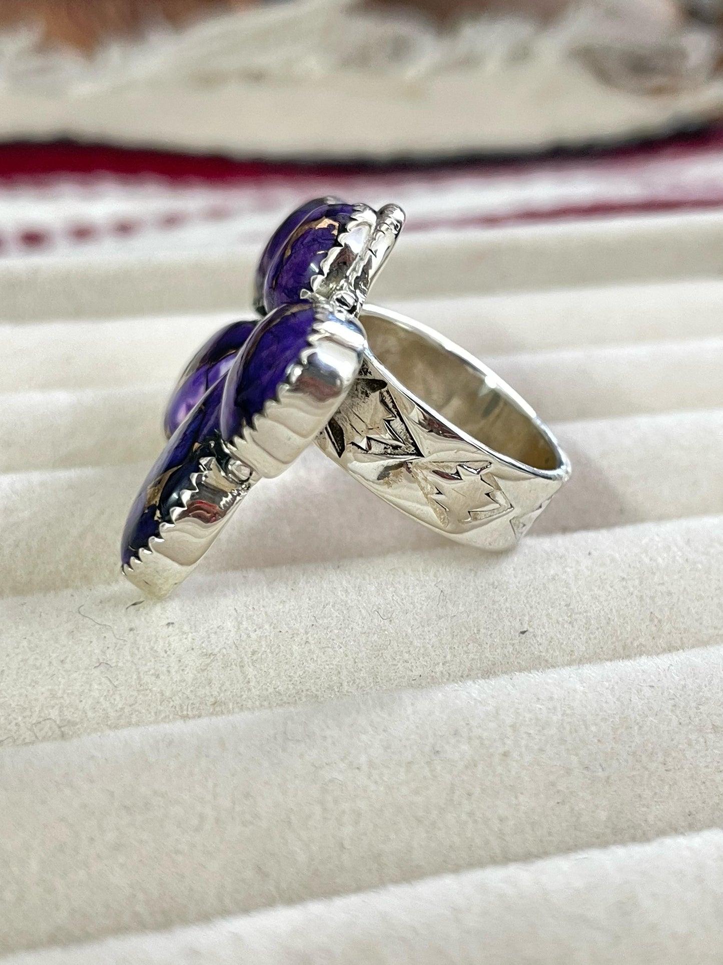 Handmade Sterling Silver Grape Dahlia Adjustable Rings with Signed Nizhoni