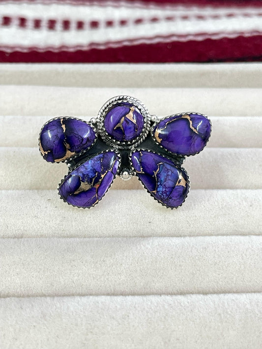 Handmade Sterling Silver Grape Dahlia Adjustable Rings with Signed Nizhoni