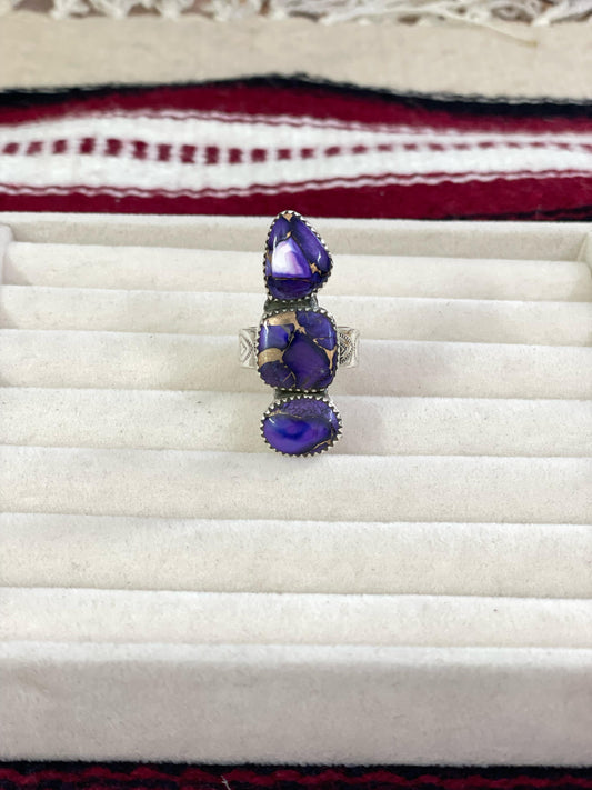 Handmade Sterling Silver Grape Violet Adjustable Ring with Signed Nizhoni