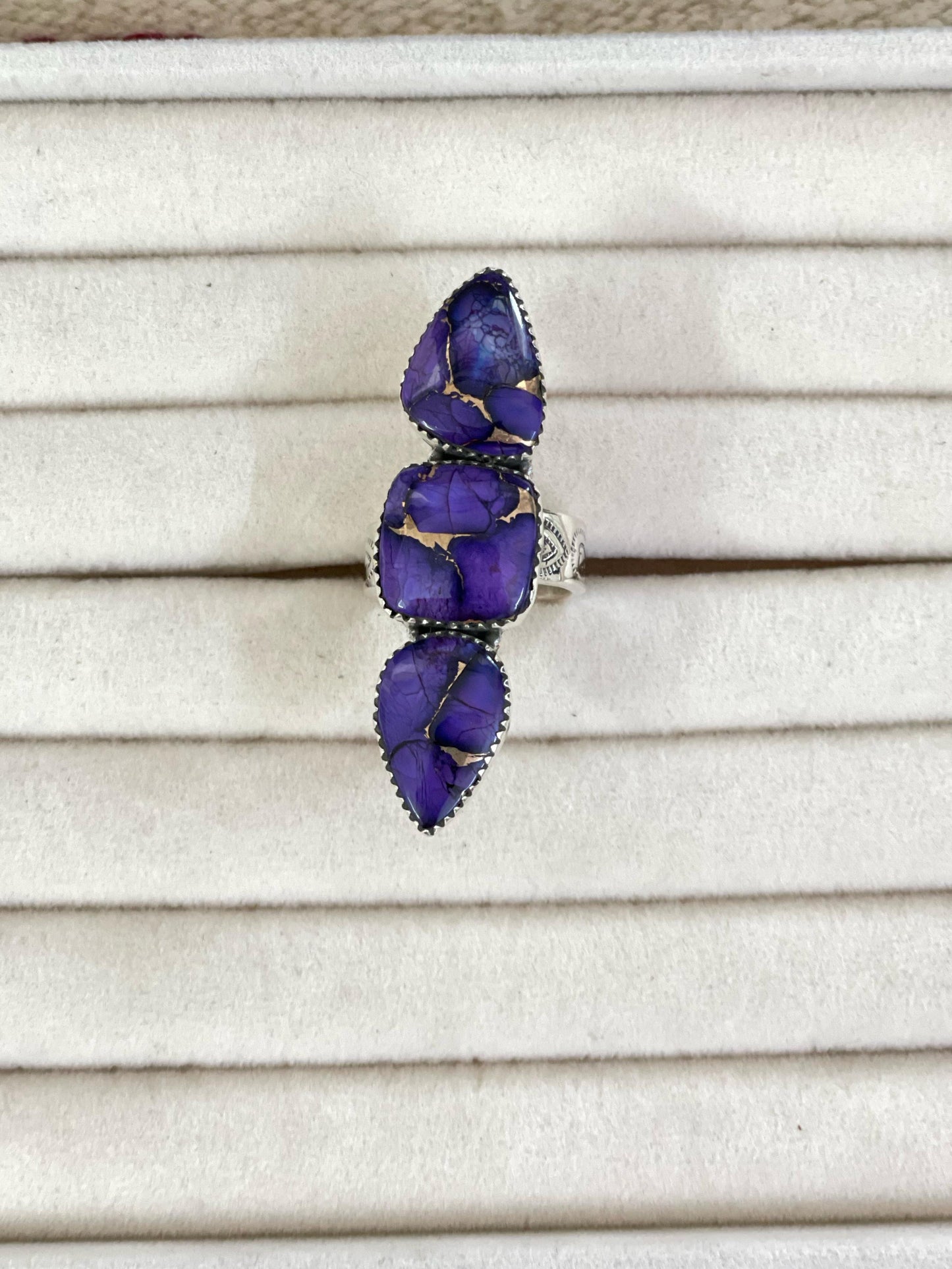 Handmade Sterling Silver Grape Dahlia Adjustable Ring, Signed Nizhoni