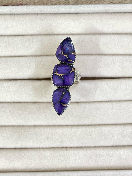 Handmade Sterling Silver Grape Dahlia Adjustable Ring, Signed Nizhoni