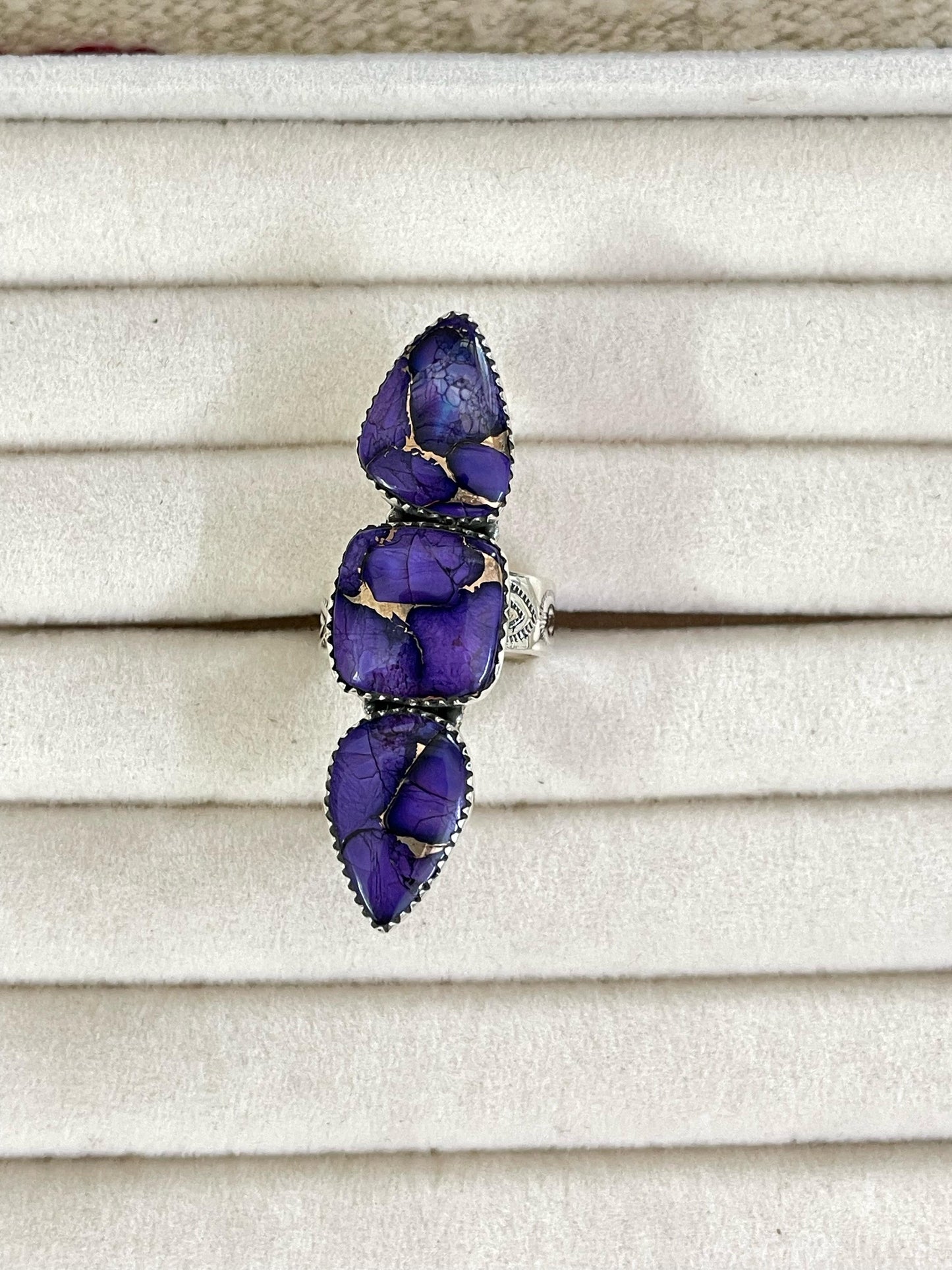 Handmade Sterling Silver Grape Dahlia Adjustable Ring, Signed Nizhoni
