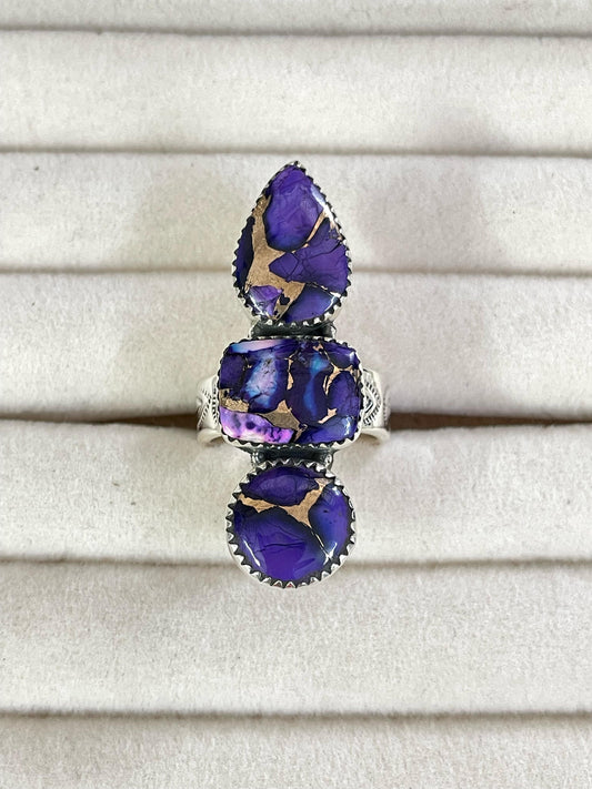 Handmade Sterling Silver Grape Dahlia Adjustable Ring with Signed Nizhoni