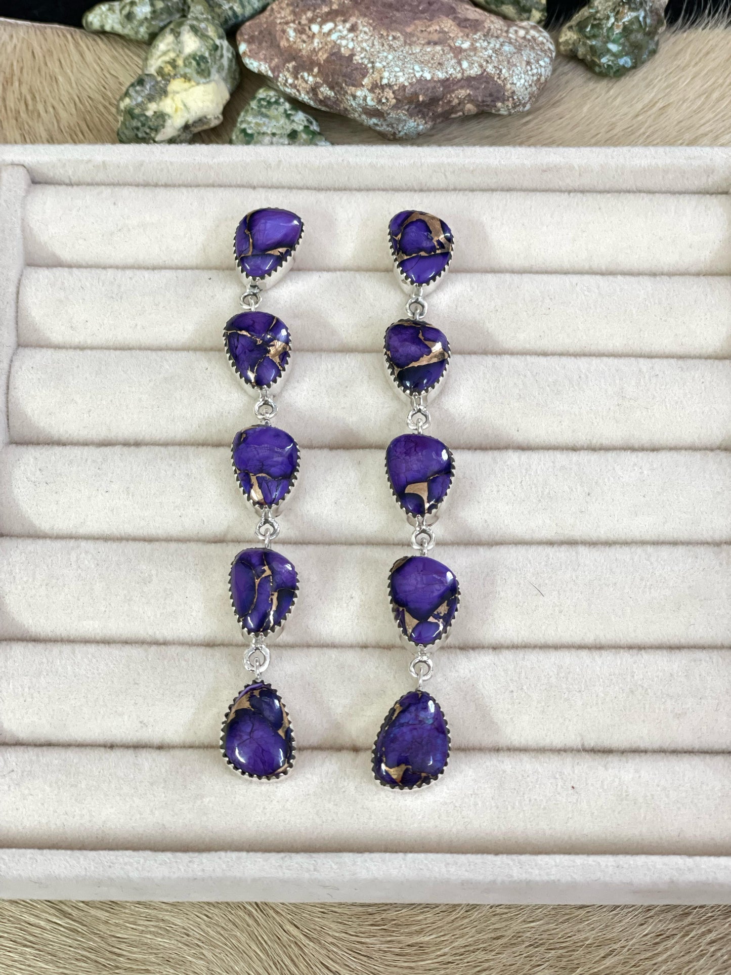 Handmade Sterling Silver Grape Dahlia Post Earrings with Signed Nizhoni