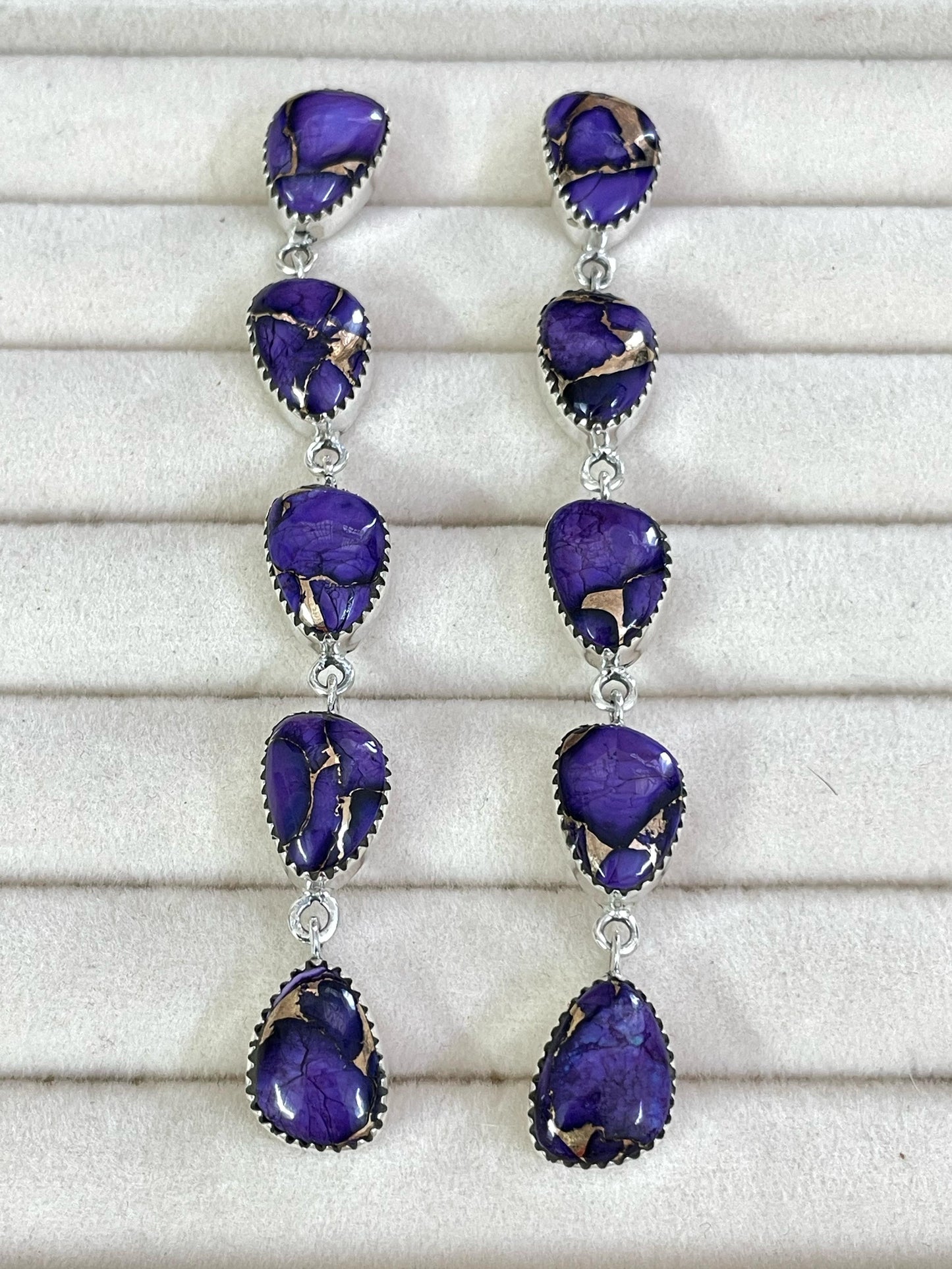 Handmade Sterling Silver Grape Dahlia Post Earrings with Signed Nizhoni