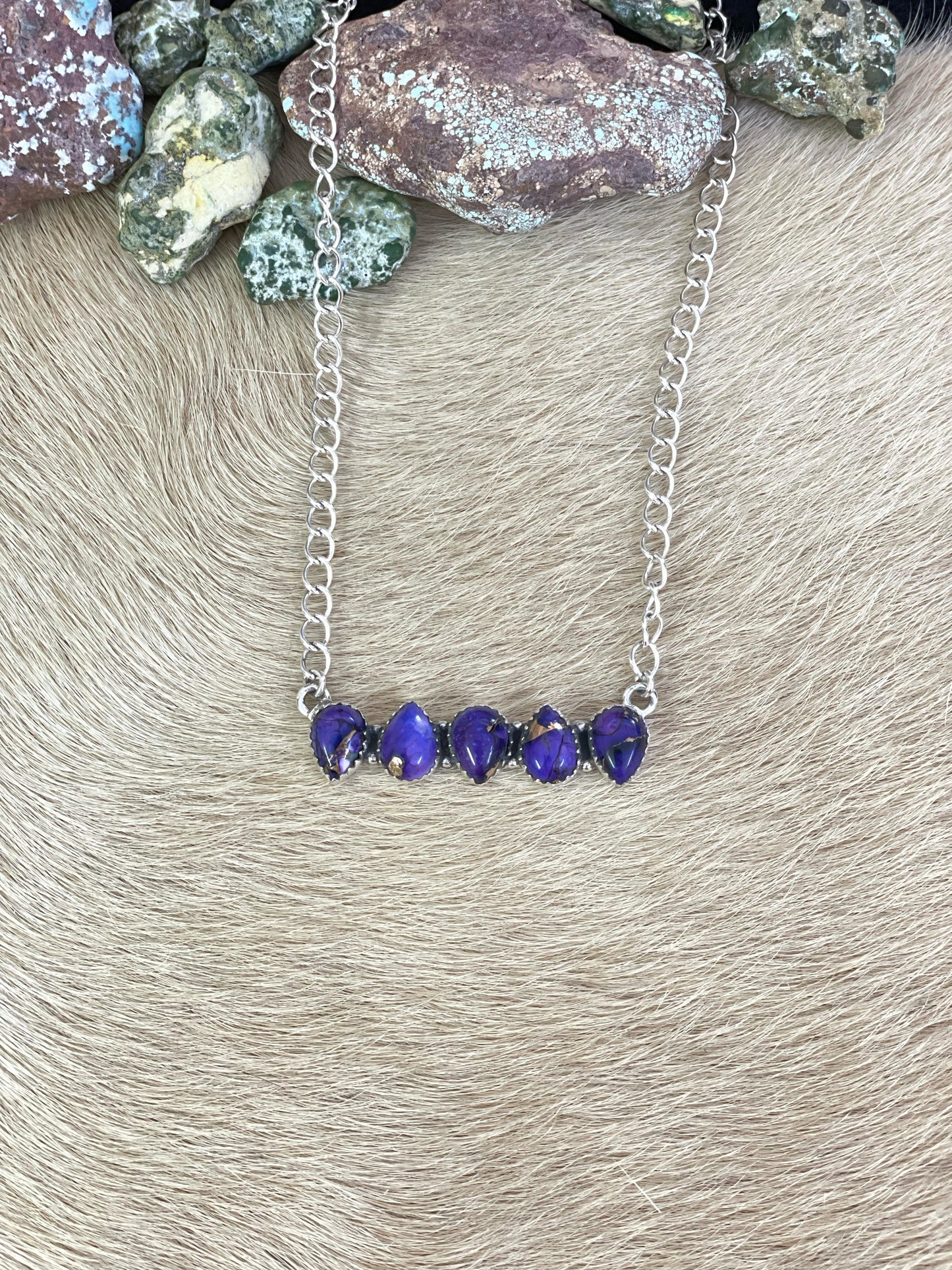 Handmade Sterling Silver Grape Dahlia Necklace with Signed Nizhoni