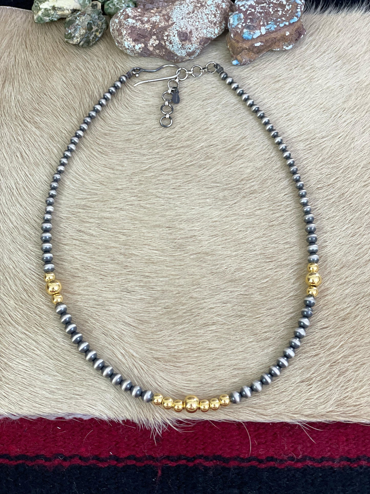 Handmade Sterling Silver with 14K Gold Beads Necklace 18”