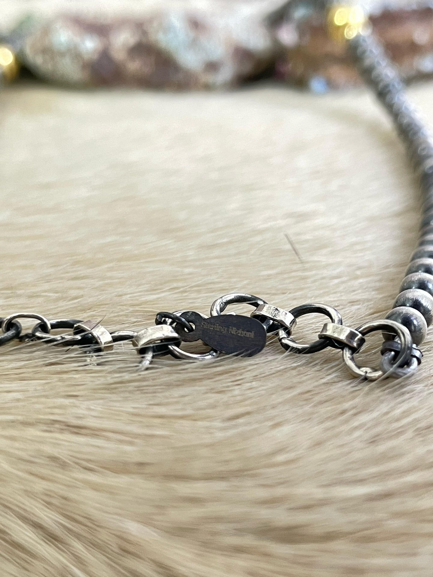 Handmade Sterling Silver with 14K Gold Beads Necklace 18”