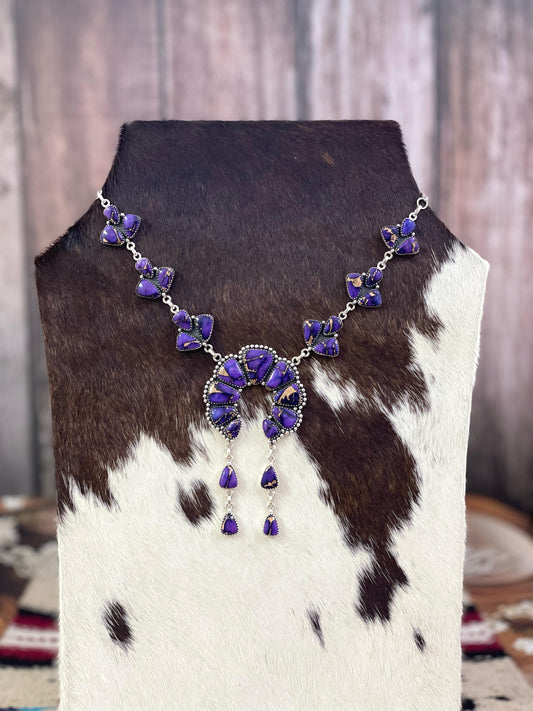 Handmade Sterling Silver Grape Dahlia Necklace with Signed Nizhoni
