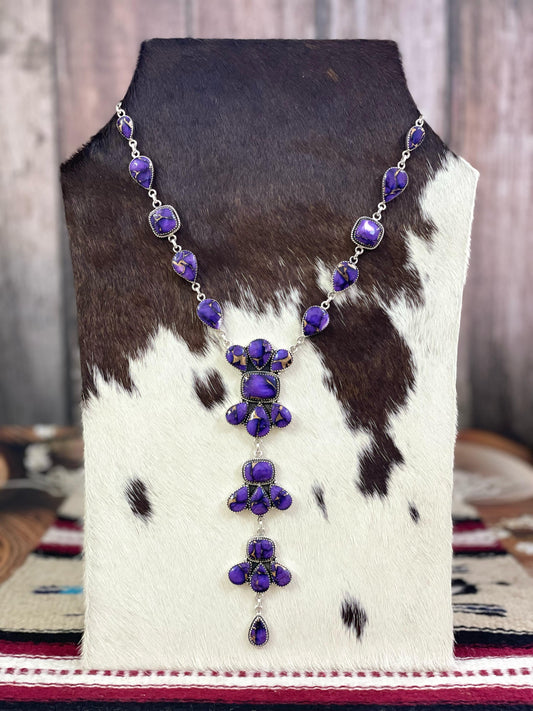 Handmade Sterling Silver Grape Dahlia Necklace with Signed Nizhoni