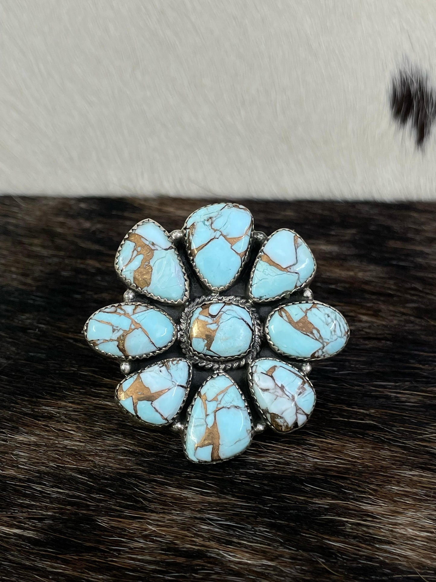 Handmade Sterling Silver Mint Dahlia Adjustable Ring with Signed Nizhoni