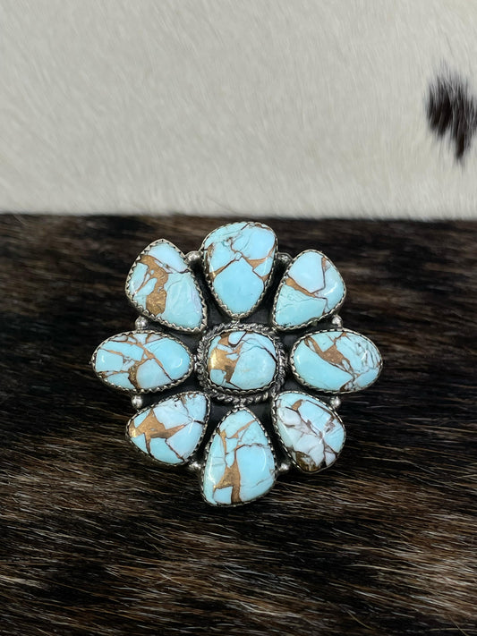 Handmade Sterling Silver Mint Dahlia Adjustable Ring with Signed Nizhoni
