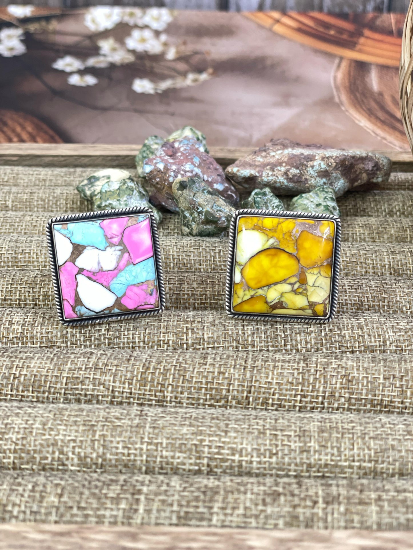 Handmade Sterling Silver Cotton Candy, Honey Dahlia Adjustable Ring with Signed Nizhoni