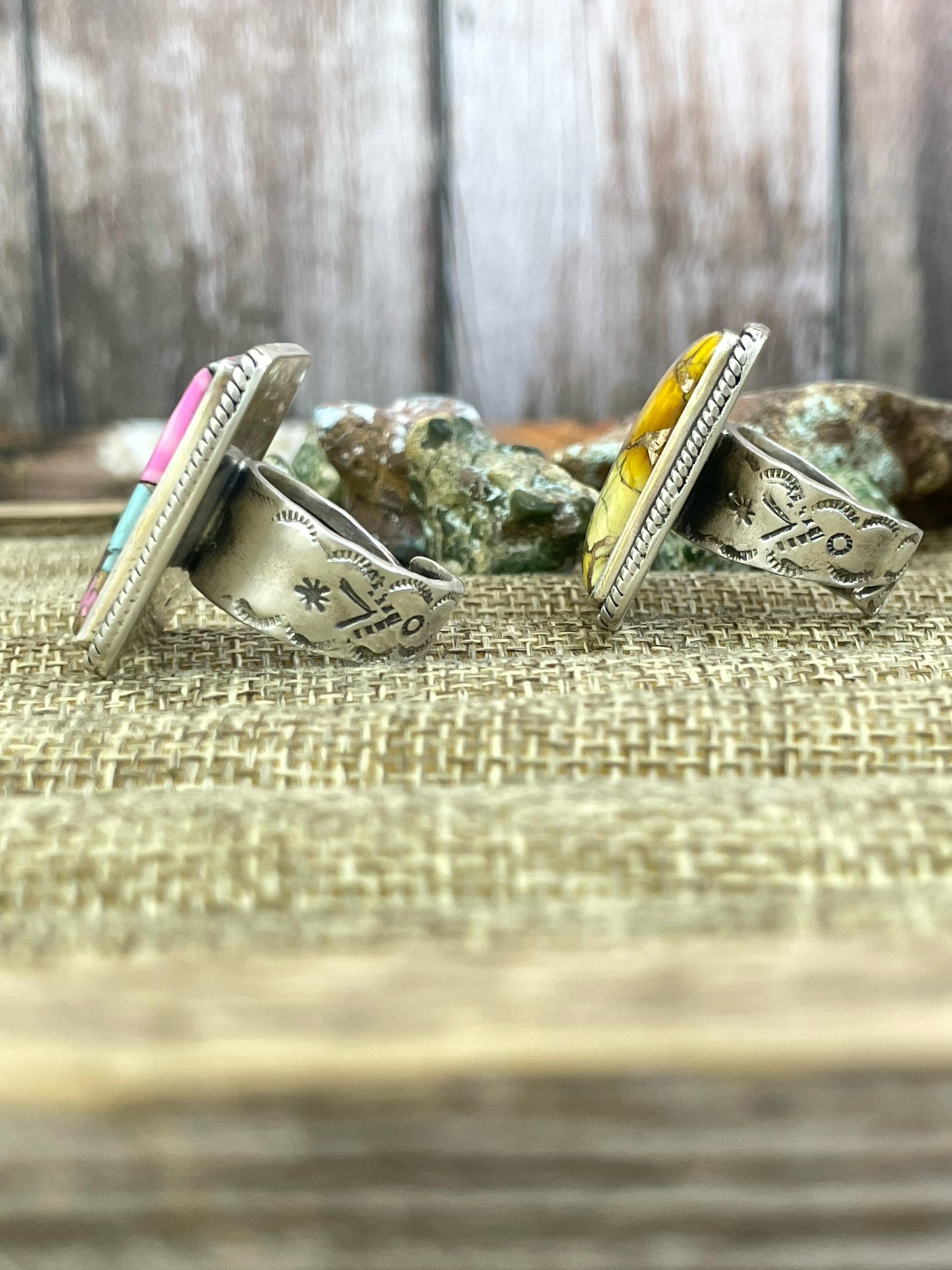 Handmade Sterling Silver Cotton Candy, Honey Dahlia Adjustable Ring with Signed Nizhoni