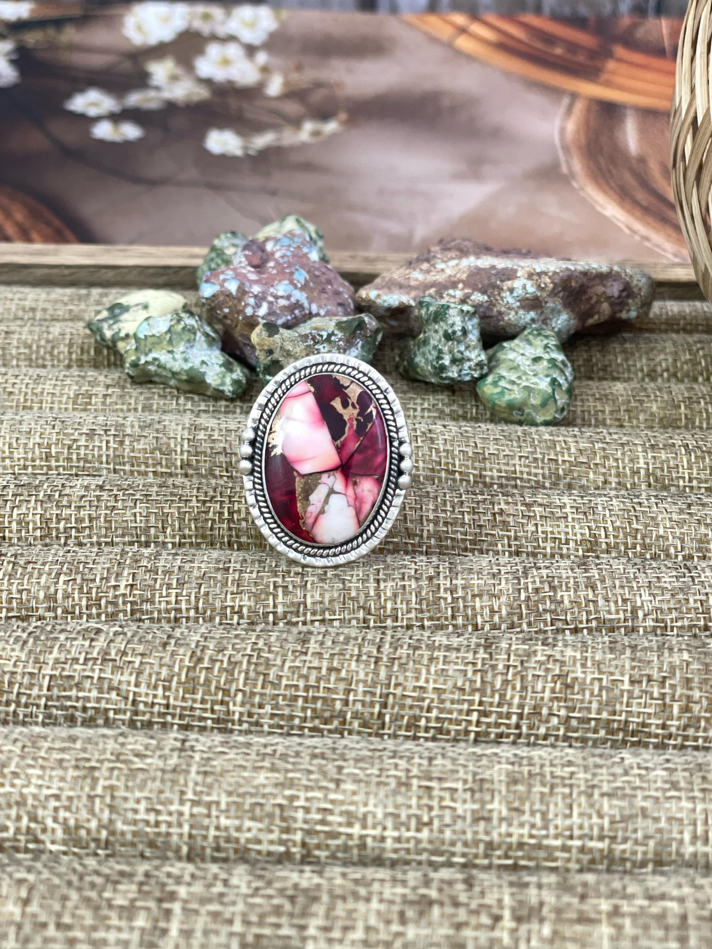 Handmade Sterling Silver Dahlia Rose Adjustable Ring with Signed Nizhoni