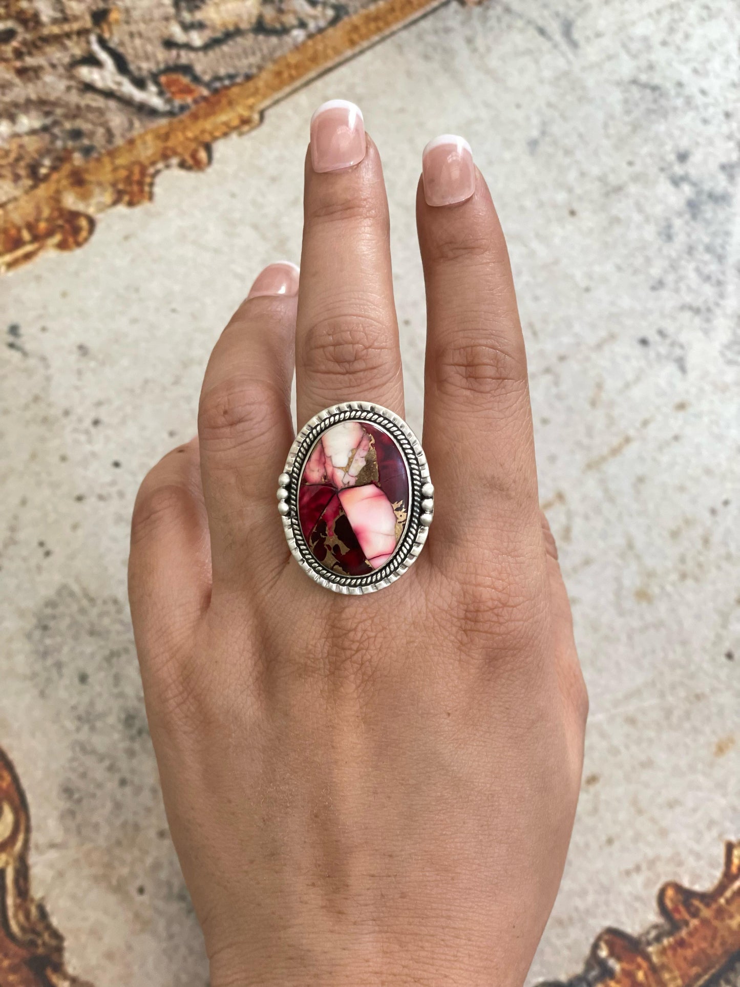 Handmade Sterling Silver Dahlia Rose Adjustable Ring with Signed Nizhoni