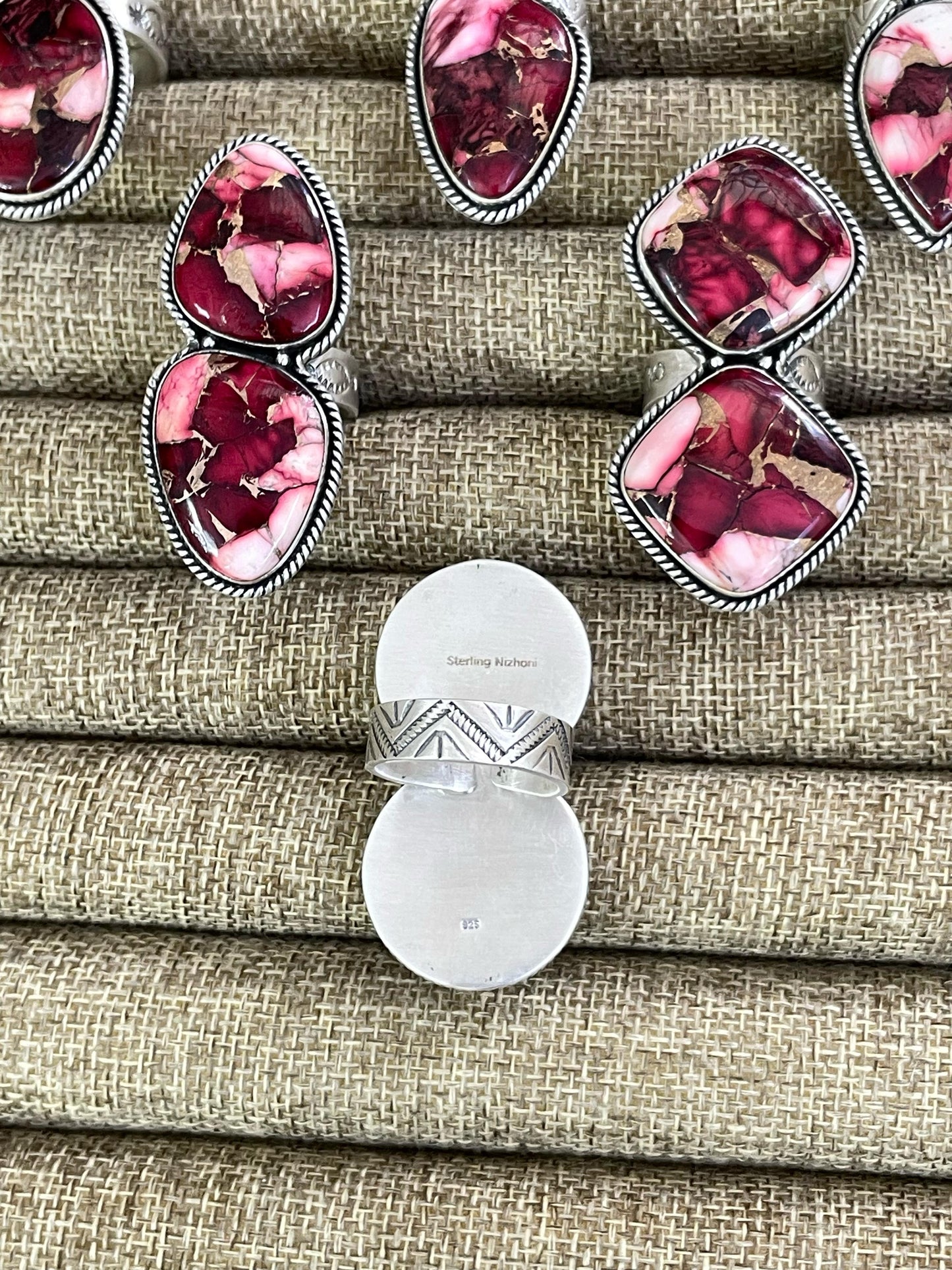 Handmade Sterling Silver Dahlia Rose Adjustable Ring with Signed Nizhoni