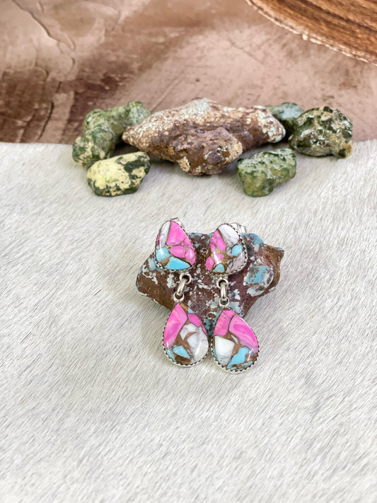 Handmade Sterling Silver Cotton Candy Turquoise Post Earrings with Signed Nizhoni