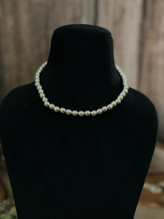 Handmade Elegance Sterling Silver 8MM  + 2” Beaded Necklace with Signed Nizhoni
