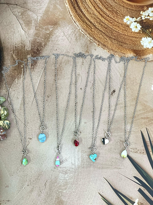Handmade Sterling Silver Multi Stone Necklace with Signed Nizhoni