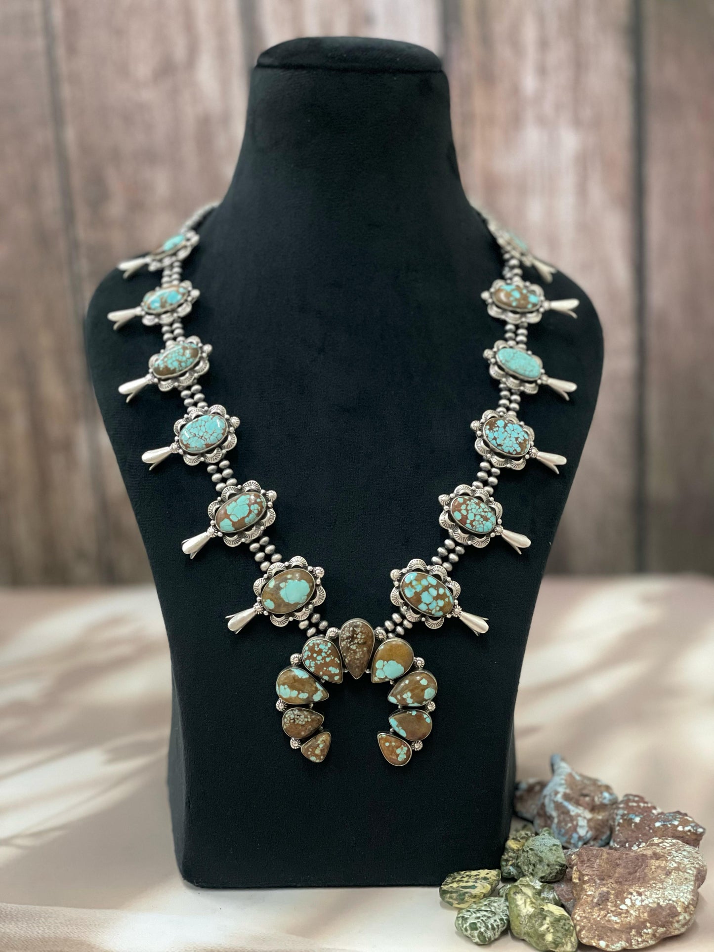 Handmade Sterling Silver Number 8 Turquoise Necklace, Signed Nizhoni