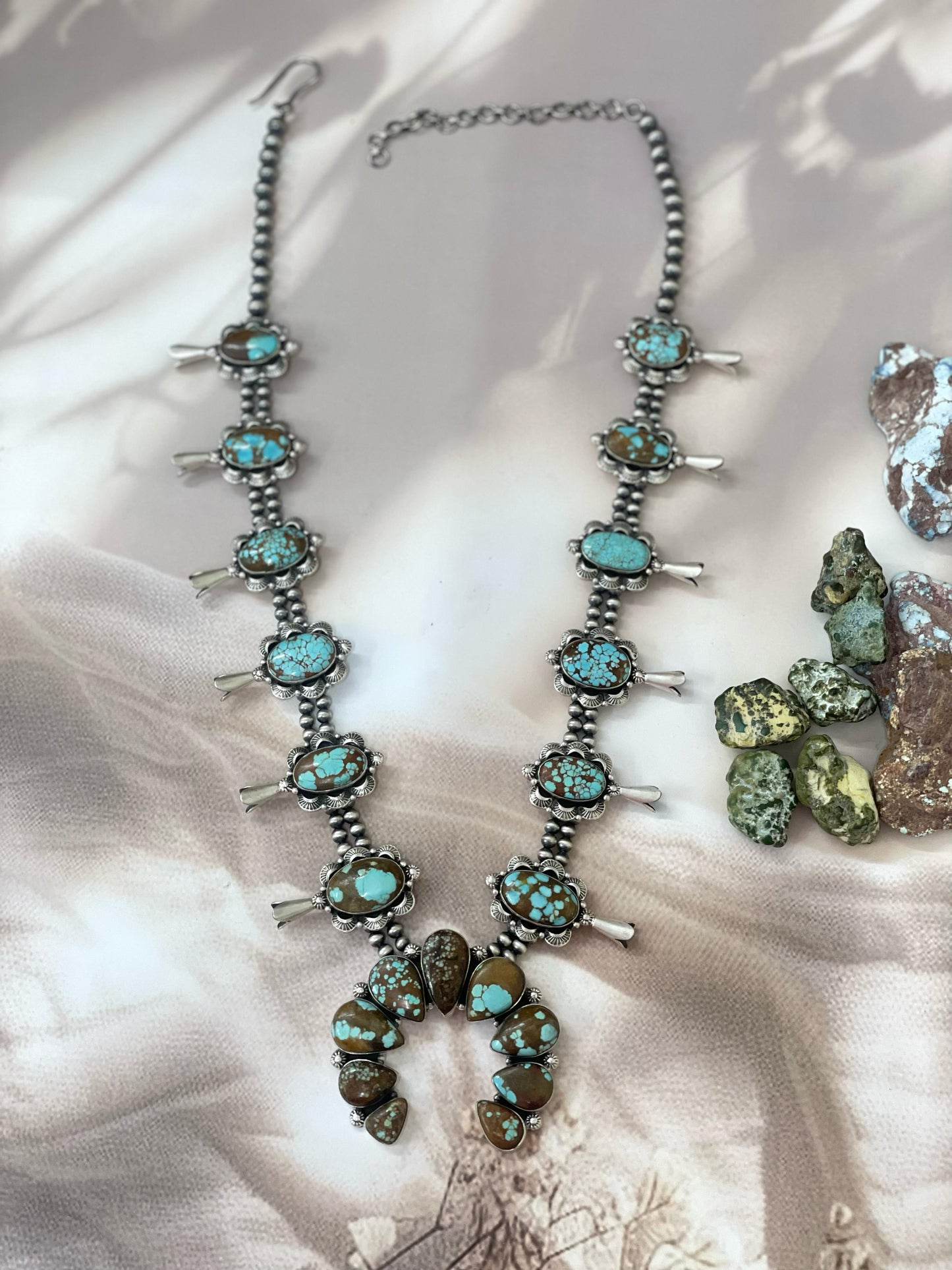 Handmade Sterling Silver Number 8 Turquoise Necklace, Signed Nizhoni