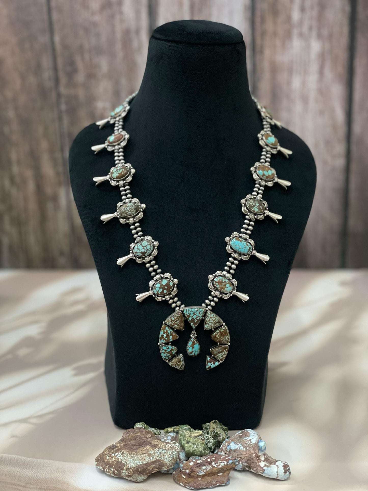 Handmade Sterling Silver Number 8 Turquoise Necklace with Signed Nizhoni
