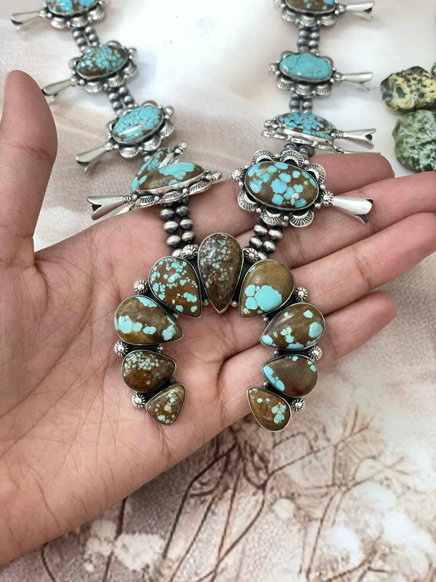Handmade Sterling Silver Number 8 Turquoise Necklace, Signed Nizhoni