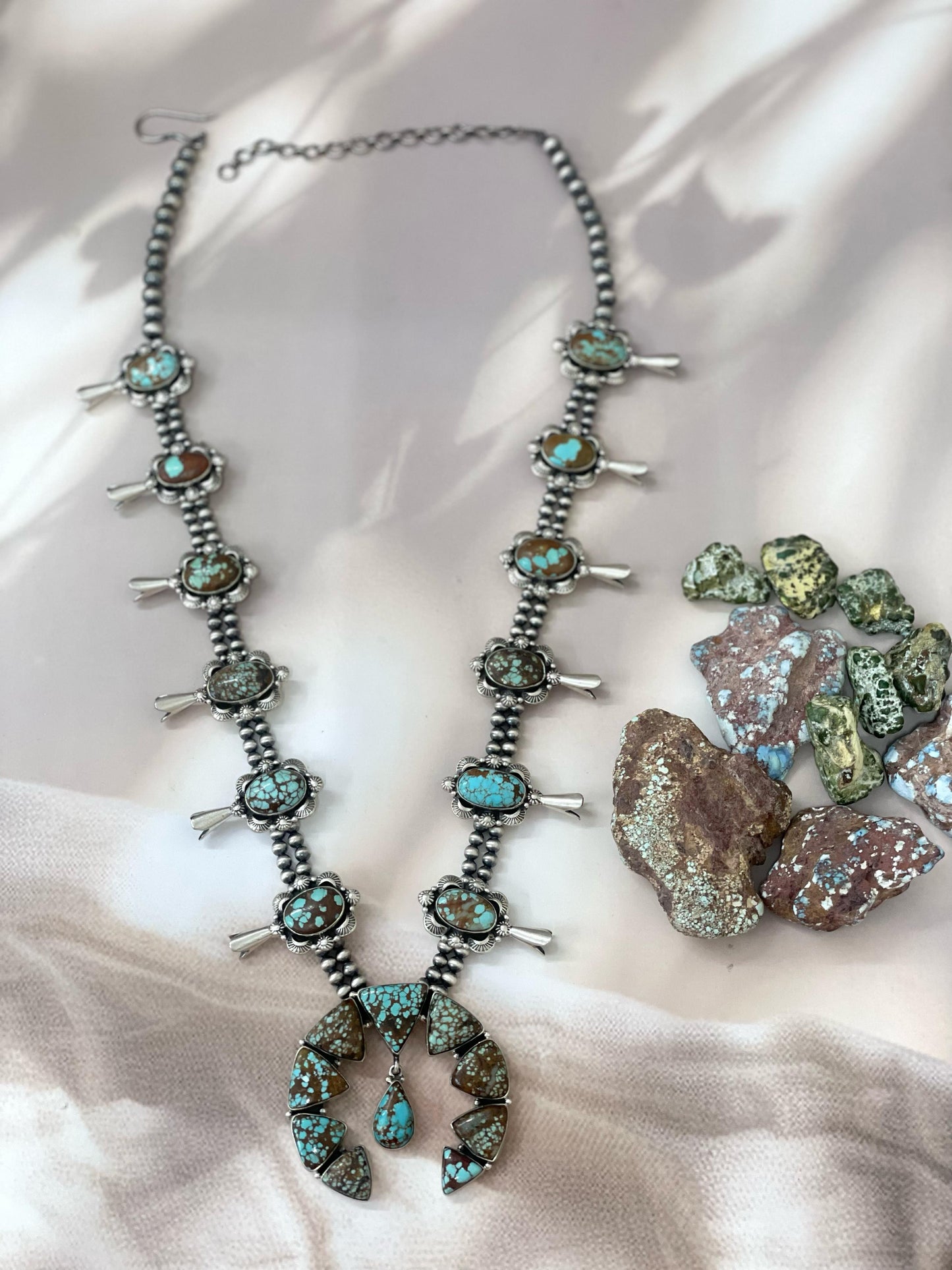 Handmade Sterling Silver Number 8 Turquoise Necklace with Signed Nizhoni